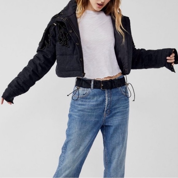 🔥🔥NWT - Free People - Fleur de Lis Denim Puffer Jacket - Washed Black - Picture 4 of 6